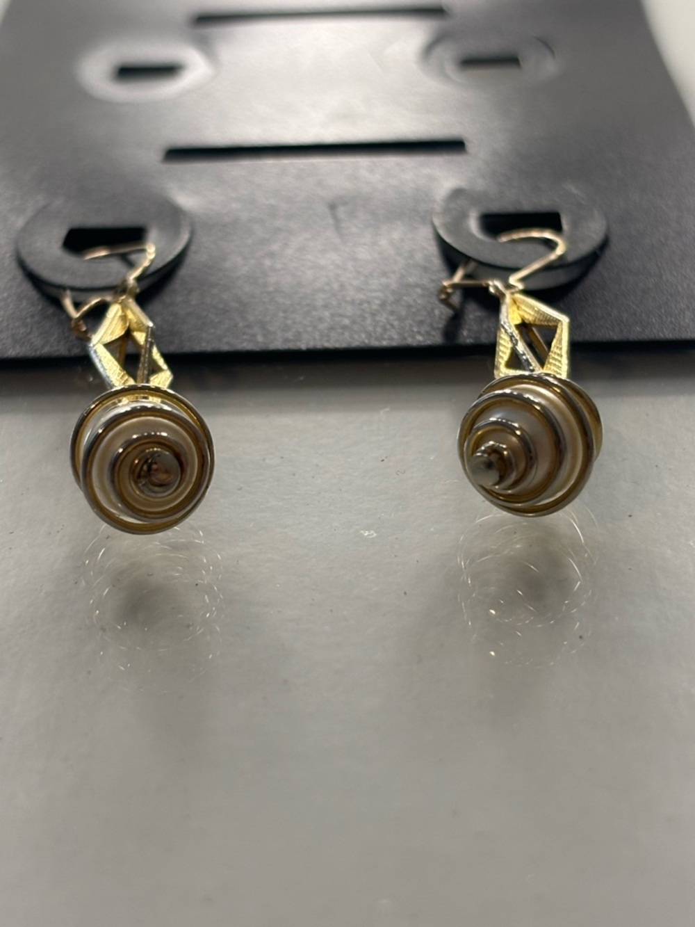 Vintage Art Deco Pearl Dangle Earrings Mid Century Geometric Gold Tone Drop MCM - Picture 5 of 7